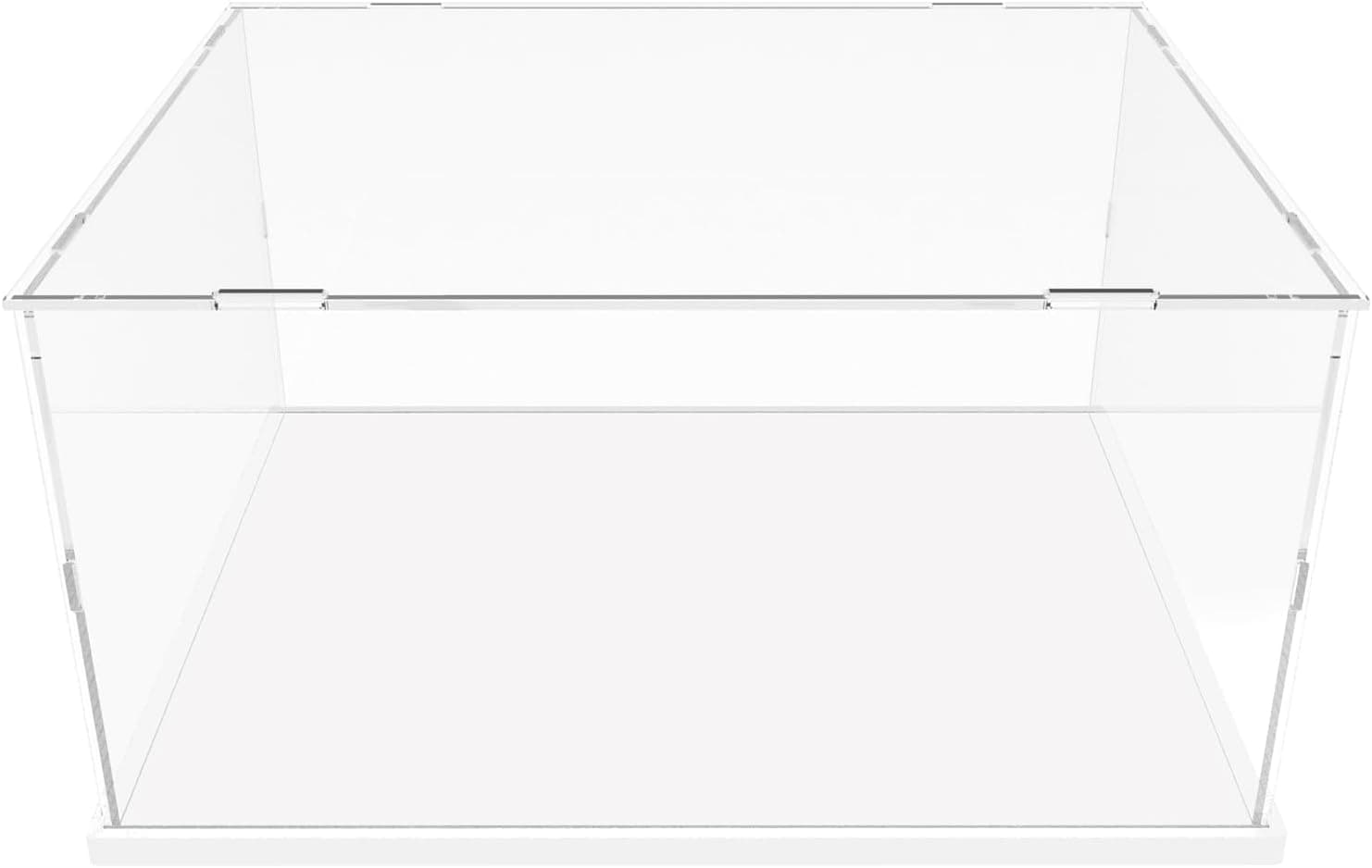 Vitrine pour Collection, Vitrine pour Figurines Boîte Vitrine en Acrylique Transparente avec Base Blanc à Assembler Boîte de Comptoir Antipoussière avec Bande Lumineuse