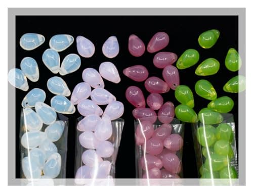 120+ Bead Kit of 6x9mm Pendant Drop Beads - Teardrop Glass Beads for Jewelry Making Set in 4 Opal Colors: White, Pink, Dark Pink, Grass Green