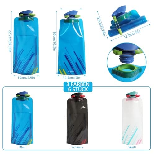Gourde pliable 700ML,6 Pièces bouteille pliable gourde souple avec bouton-pression,gourde souple running gourde running bouteille d'eau,Bouteille d'eau pliable pour le voyage