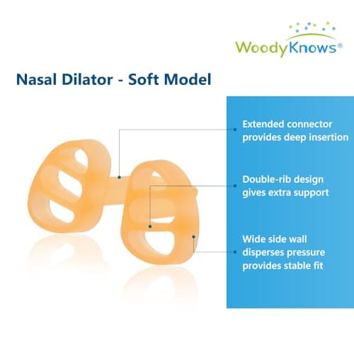 Le dilatateur nasal WoodyKnows Super-Support, Modèle 2024 Doux, améliore le flux d'air pendant le sommeil et le sport, la congestion nasale et l'aide au ronflement lié au nez (Essai XS/S/M/L)