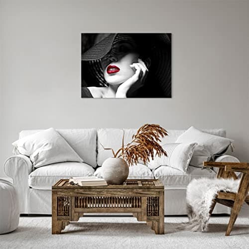 ARTTOR Tableau sur Toile Décoratif 70x50 cm Noir et Blanc Personnes - 3618 | Femme Affronter Bouche Impression sur Toile Décoration Murale Art Mural Toile Imprimée Salon Chambre Cuisine ARTTOR