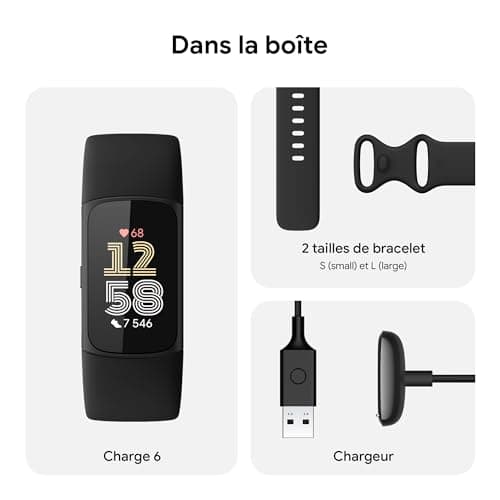 Google Fitbit Charge 6 Bracelet d'activité avec un abonnement de 6 mois à Fitbit Premium inclus, 7 jours d'autonomie de batterie, Google Wallet et Google Maps