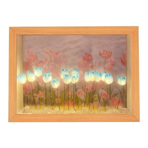 ZJRung Nuage tulipe lampe bricolage tulipes lumière de nuit cadre cadre tulipes lampe de chevet 2 en 1 fleur lampe LED tulipe miroir