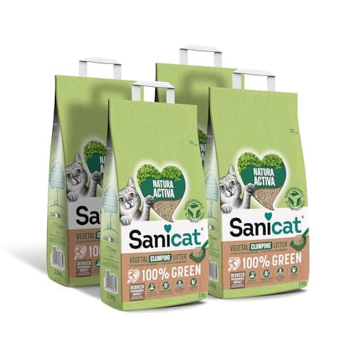 Litière Végétale Agglomérante Active Natura 100% Green, Haute Absorption et Formation d'agglomérats de manière Naturelle, Produit recyclé, biodégradable et compostable, 4 x 2.5 kg