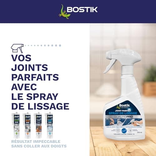 Bostik Spray de Lissage Joint Parfait – Facilite le Lissage de vos Joints d'Étanchéité – Pour Joints Silicone, Hybride et Polyuréthane – Transparent – pH Neutre – Non Agressif – 200 ml