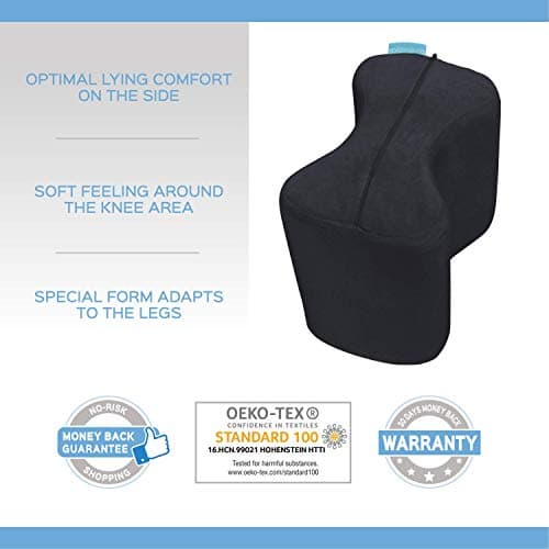 bonmedico Oreiller Ergonomique de Genoux pour Dormir sur Le côté, Oreiller Repose-Jambe en Mousse à mémoire de Forme, Noir