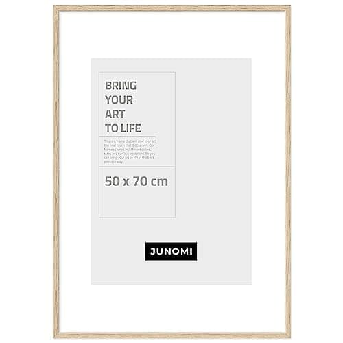 JUNOMI® Cadre photo 50 x 70 cm bois | couleur chêne | chêne avec verre plexi incassable | cadre photo bois