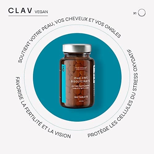 Zinc Bisglycinate 25mg - 180 Comprimés - Haute Dosé avec 25mg Zinc Végétal - Natural Zinc Complement Alimentaire - Soutient le Système Immunitaire et au Maintien d'une Peau Normale