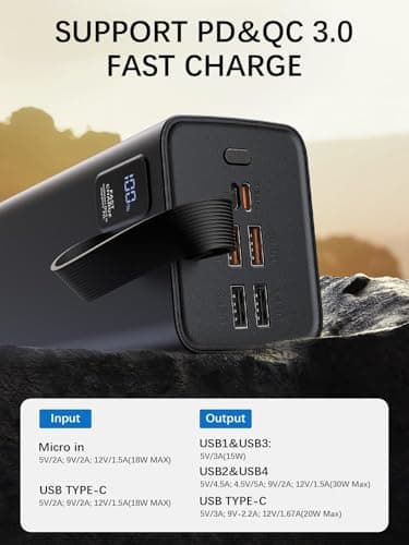 Batterie Externe 70000mAh, Power Bank PD 30W & QC 4.0 Charge Rapide avec écran numérique, Chargeur Portable Grande capacité 5 Sorties et 2 entrées, Batterie Externe iphone pour iPhone