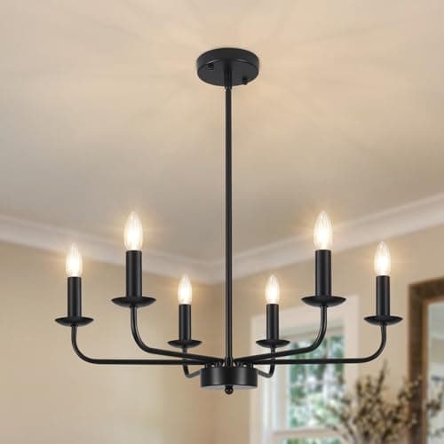 QAREHL Lustre Salon Moderne 6 Lumières Suspension Luminaire Industrielle, Lustre Noir Salle a Manger Cuisine Chambre, Ampoule E14