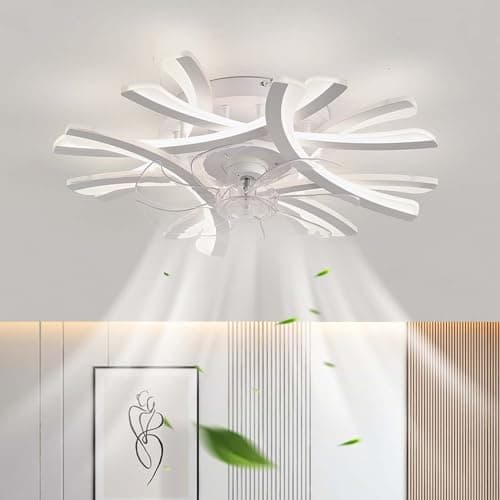 Créativité Ventilateur De Plafond Silencieux Avec Lumiere Et Telecommande Réversible 6 Vitesses Lustre Ventilateur LED Dimmable Timer Lampe Ventilateur Plafond Avec Fonction Mémoire-White