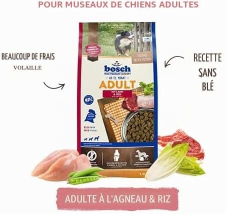 bosch HPC Mini Adult - avec agneau & riz - aliments secs pour chiens adultes de petites races (jusqu'à 15 kg) - 1 kg