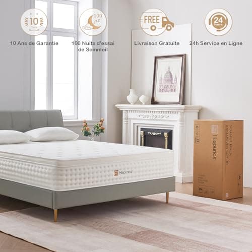 Hiepunos Matelas 140x190 cm, Épaisseur 26cm, Matelas à Ressorts Ensachés et à Mémoire de Forme, Hybride Matelas, 7 Zones de Confort, H3 Moyenne Ferme, Soutien Parfait, Respirant