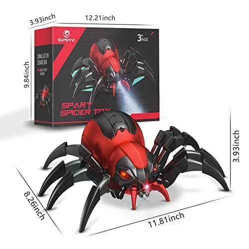 sumsync Télécommande Araignées Jouets pour Enfants - Véritable RC Spider, Effets musicaux, Lumières LED, 3 4 5 6 7 8 9 10 11 12 Ans garçons / Filles, Cadeau d'anniversaire Halloween Rouge