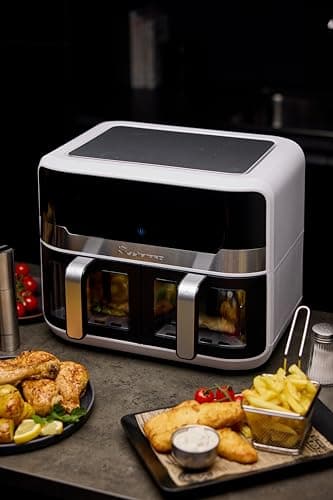 MasterPRO Rocket Duo 900 - Friteuse double 9 litres 2400w - Contrôle de la durée et de la température - Affichage numérique - Paniers en aluminium faciles à nettoyer - Contrôle par smartphone