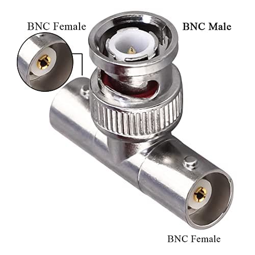 Connecteur BNC Triple T BNC mâle à double BNC femelle Adaptateur coaxial RF en forme de T pour câble coaxial de sécurité CCTV DVR Caméra BNC 3 voies Splitter Combiner 2 Pack