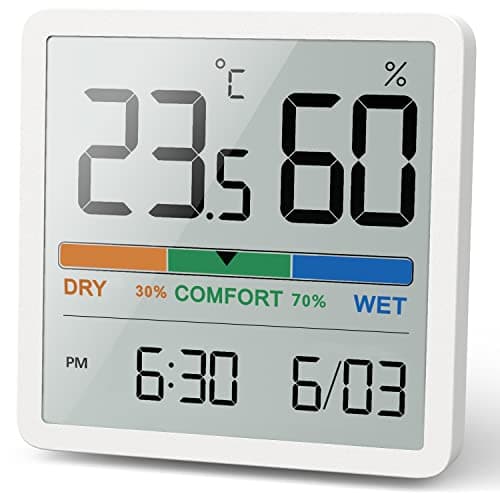 NOKLEAD Hygromètre Thermomètre d'intérieur, thermomètre numérique de bureau avec moniteur de température et d'humidité, thermomètre d'ambiance à jauge d'humidité précise (1, Blanc, 7cm)