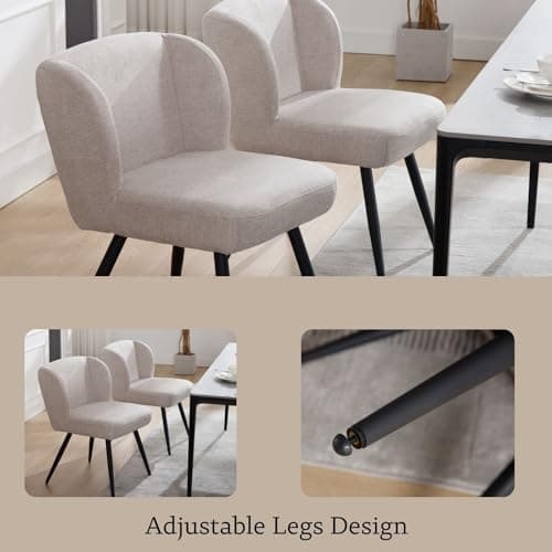 Wahson Chaise Salle à Manger Lot de 2 Lin Chaise de Cuisine Moderne Rembourré avec Pieds en Métal, Chaise de Salon Coussin Épais sans Accoudoirs pour Salle à Manger/Restaurant, Kaki