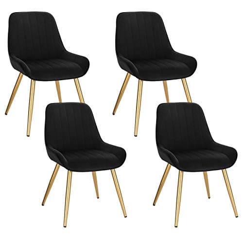 Lestarain Chaises de Salle à Manger Lot de 4 avec Dossier,Chaise de Cuisine Chaise de Salon Fauteuil Chaise Velours avec Pieds en Métal,Noir