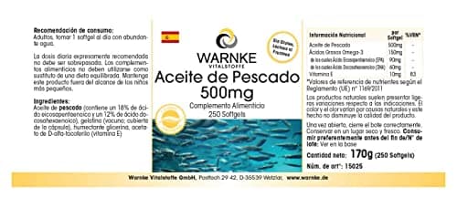 Gélules d'Huile de Poisson 500 mg - 250 gélules molles - 30% d'omega-3 (EPA et DHA) | Warnke Vitalstoffe - Qualité des pharmacies allemandes