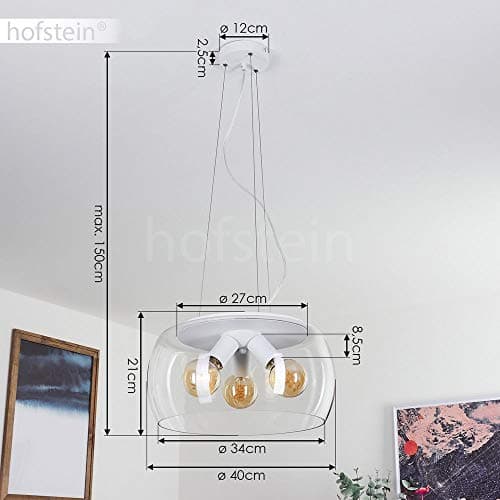 Suspension Ahanga en métal noir et verre fumé, lampe pendante rétro-design idéale dans un salon contemporain, Ø 25 cm, hauteur max. 250 cm, pour 1 ampoule E27, ampoule(s) non incluse(s)