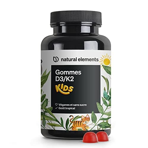 Gommes KIDS aux vitamine D3 et K2 – 120 Gummies – goût tropical – végane, sans sucre, dosage adapté aux enfants – produit et contrôlé en laboratoire en Allemagne