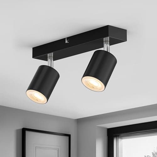 wowatt Plafonnier 2 Spots Orientable, GU10 Spots de Plafond, Rampe de Spot Noir, Spot Interieur Plafond, Luminaire Spot Plafonnier, Éclairage LED Plafond pour Salon, Chambre, Cuisine, Sans Ampoules