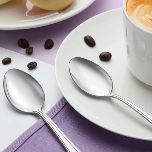 Gifcomda Lot de 24 Petites Cuillères à Café, Petite Cuillère à Dessert en Acier Inoxydable Polies Miroir Exquis Pour la Maison, le Restaurant, la Fête, Passe au Lave-vaisselle (14 cm)