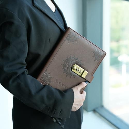 WASON A5 Carnets et journaux avec verrou reliure de notes ligné de planification portfolio et bloc-notes rechargeable stylo organisateur à pince pour entreprise école voyage (Café)