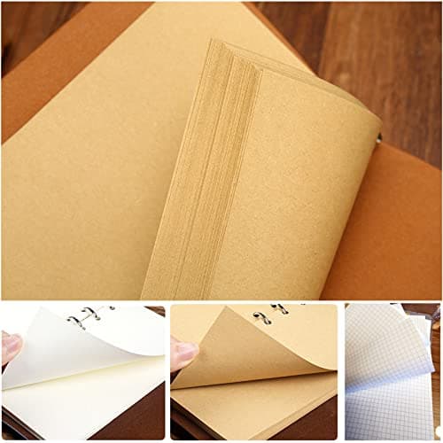 DY.2ten Lot de recharges A7 pour carnet de notes à 6 trous - 180 feuilles (recharges de papier quadrillé + papier ligné + papier kraft + papier vierge à feuilles volantes)