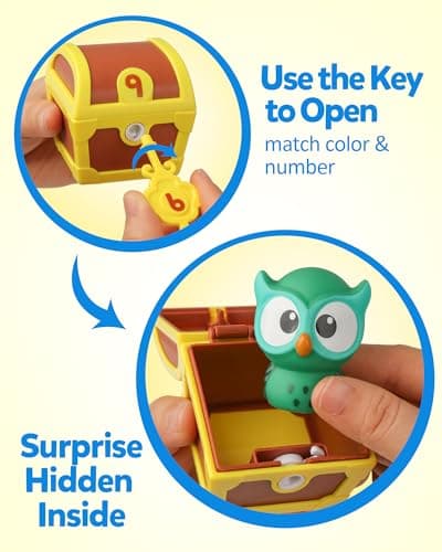 Coogam Jouets de motricité fine pour les tout-petits, 10 pièces d'animaux surprises marionnettes à doigts avec verrous numérotés, jeu de chasse aux pirates, jeu d'apprentissage Montessori cadeau pour