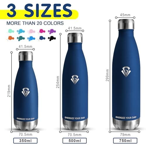 Grsta Gourde - Gourde Isotherme - 500ml - Bouteille Isotherme, sans BPA, Gourde INOX Reutilisable, Gourde Enfant & Adulte pour Sport, école, Bureau, Gym