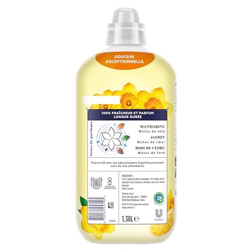 CAJOLINE - Adoucissant en bouteille - 60 lavages - Fraîcheur ensoleillée et zestes d'agrumes - douceur intense et parfum longue durée