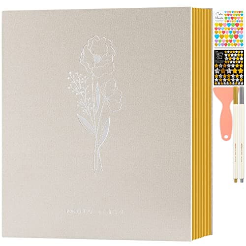 Lanpn Album Photo Autoadhesif Scrapbooking, Album Photo Adhesif Magnétique en Lin avec stylos et Autocollants pour 10x15 13x18 cm A5 (Petites-20 feuilles/40 Pages, Beige)