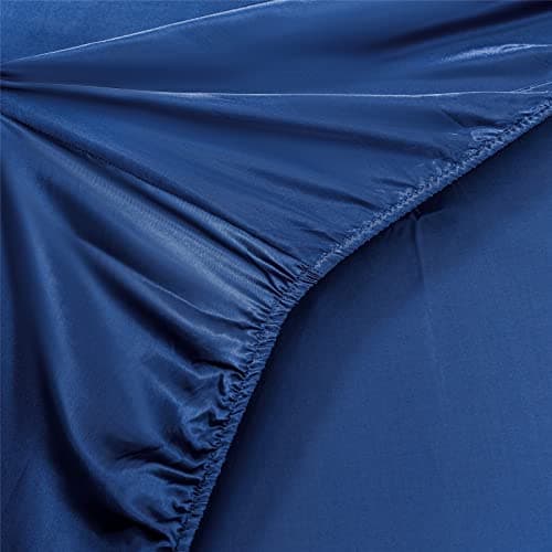 Drap Housse Satin 90x200 cm 1 Personne avec Grand Bonnet de 30 cm pour Matelas Épais - Drap-Housse Douce en Satin de Soie Polyester Couleur Unie, Bleu Marine