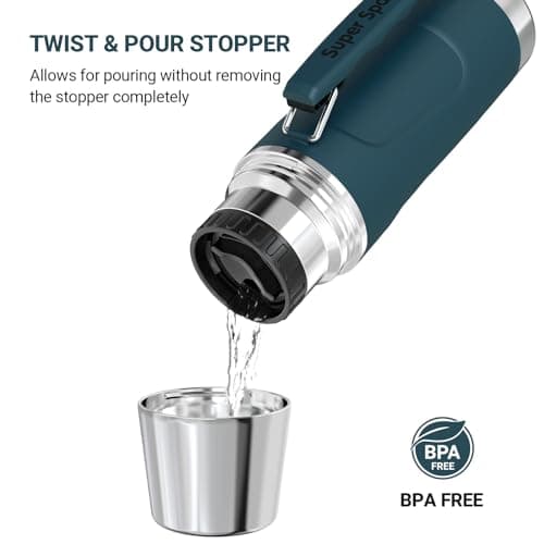 Super Sparrow Gourde Isotherme - Bouteille Isotherme - 750ml - Gourde Inox Sans BPA - Couvercle étanche qui sert de Tasse - Maintient la Température 12/24h (Chaud/Froid)