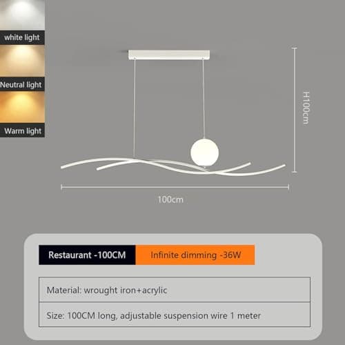Aleaty lampe à suspension table à manger LED dimmable télécommande lampe à suspension moderne table à manger hauteur de suspension réglable Wave plafonnier (blanc, L100cm)