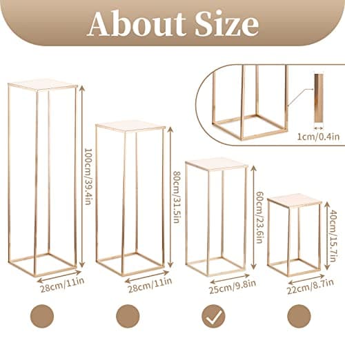 Sziqiqi 60cm Métal Or Vase Centre de Table Mariage - 2 Pièces Haut Grand Vases à Fleurs Centre de Table Anniversaire Géométriques Rectangulaires Vase pour Réception Fête Baby Shower Fiançailles