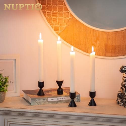 NUPTIO Bougeoir pour Bougies Noir 4 pièces Bougeoirs pour Bougies à Chauffe-Plat Bougeoirs Coniques en Aluminium Centres de Table Décoration de Table Mariage Fête Cheminée Noël