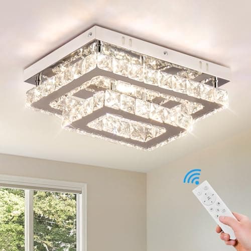 Finktonglan Plafonnier LED en cristal Lampe de plafond rectangulaire moderne K9 en acier inoxydable lustre encastré pour salon chambre à coucher salle à manger (dimmable)