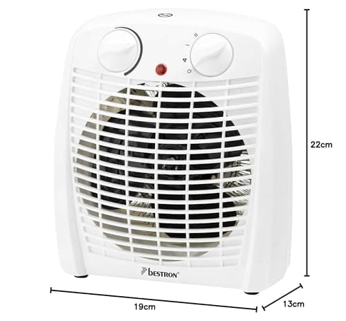 Bestron Radiateur soufflant salle de bain avec 2 niveaux de puissance, y compris sécurité anti-renversement & protection contre la surchauffe, pour des pièces jusqu'à 20m2, Blanc