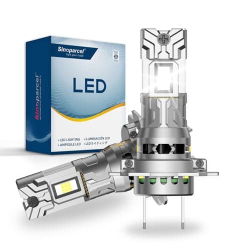 Sinoparcel 2025 Renforcée H7 LED Ampoule de Phare, Lampe Ventilée Anti-erreur au Remplacer H7 Halogène pour Feux de Croisement/Route et Antibrouillard Voiture, 12V 35W Blanche 6500K, Lot de 2