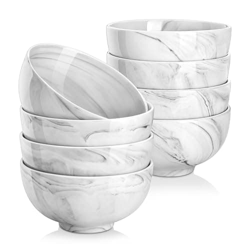 MALACASA Série REGULAR 8 Bols à Céréales Marbre en Porcelaine 420ml, Bols à Petit Déjeuner Ronds 12,8 cm, Bols pour Soupe Salade et Riz