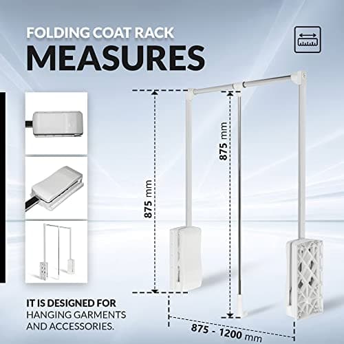 DOJA Barcelona | Penderie Escamotable | Portant a Vetement Blanc | Largeur 875*1200mm | H 875mm | Charge 8 kg | Barre de Penderie Acier, Plastique | pour Armoire de Rangement, Dressing Chambre Adulte