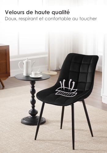 WOLTU 6X Chaise de Salle à Manger Chaise Design Moderne Assise en Velours Bien rembourrée Cadre en métal,Noir BH142sz-6