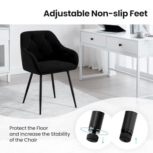 WOLTU Lot de 6 Chaises de Salle à Manger, Chaises de Cuisine Rembourrées avec Dossier, Accoudoirs, Pieds en Métal, pour Salon, Bureau, Coiffeuse, en Velours, Noir, EZS02sz-6