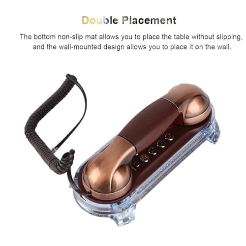 Retro Antique Téléphone Fixe avec rétroéclairage Bleu - Design Ergonomique - Boutons Ronds - Double Placement, Tapis antidérapant inférieur et Design Mural(cuivre Rouge)