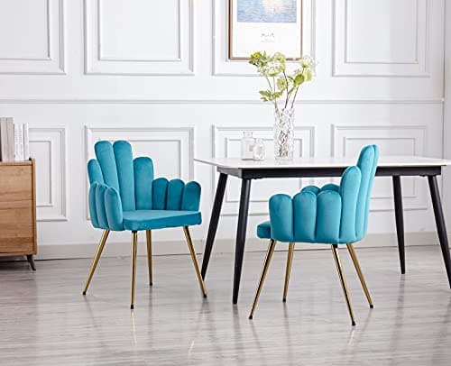 Wahson Chaise de Salle à Manger Lot de 4, Chaise Salle à Manger en Velours, Chaise de Salon Moderne avec Accoudoir et Pied Doré, Chaise de Cuisine pour Restaurant et Salle à Manger, Bleu