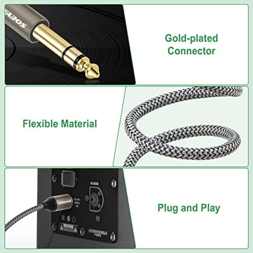 SOEYBAE XLR Mâle vers 6,35 mm TRS Mâle 5M,jack stéréo Tressé microphone Câble pour haut-parleurs, scènes, DJ, consoles audio de studio
