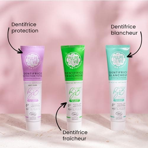 Pulpe de Vie - Dentifrice Certifié BIO Fresh Kiss 75ml - Anti-gaspi !Raisin - Goût Menthe - Bouclier Anti-Caries au Fluor - 99% Ingrédients Naturels - Protection Contre la Plaque Dentaire et le Tartre